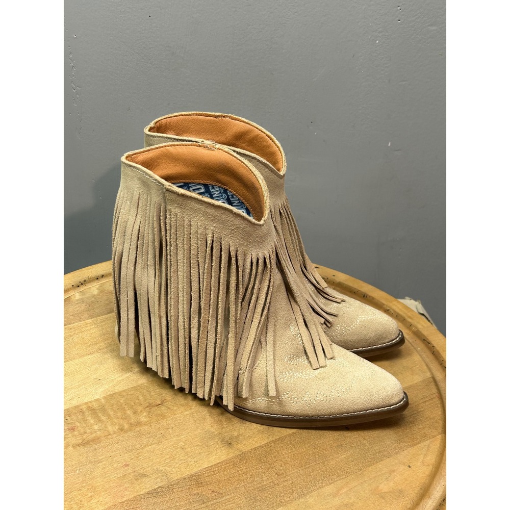 dingo Tan Suede Fringe Ankle Booties
